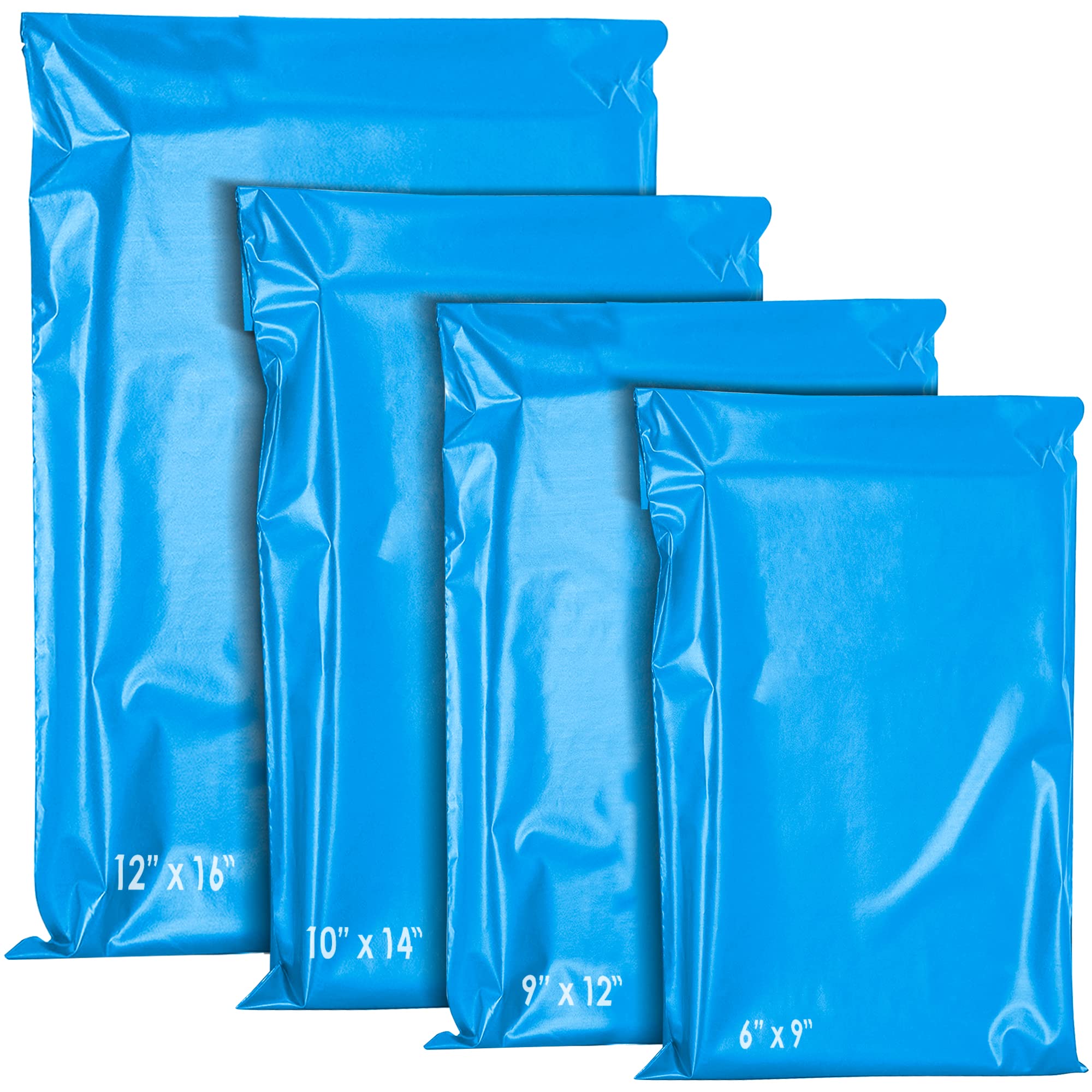 YUNJU 60 Mixed Mailing Postal Self-Seal Closure Plastic Bags - Envelopes for Posting Clothes, Postal, Packaging, Shipping Bags - Tempered Proof, Secure Medium Postage Bags - Mixed Sizes - Blue