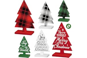 SOPHENA 3 Pcs Christmas Decorations Indoor Wooden Christmas Trees Table Sign Decor Table Centerpieces Xmas Merry Tabletop for Holiday Office Desk Tiered Tray Party Shelf Decor Farmhouse Double-sided Printing