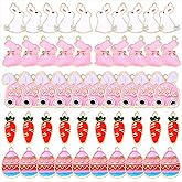 XOCARTIGE 50PCS Easter Charms for Jewelry Making Colorful Egg Rabbit Carrot Pendant Enamel Bunny Charms for Earring Bracelet Necklace Making DIY Crafts