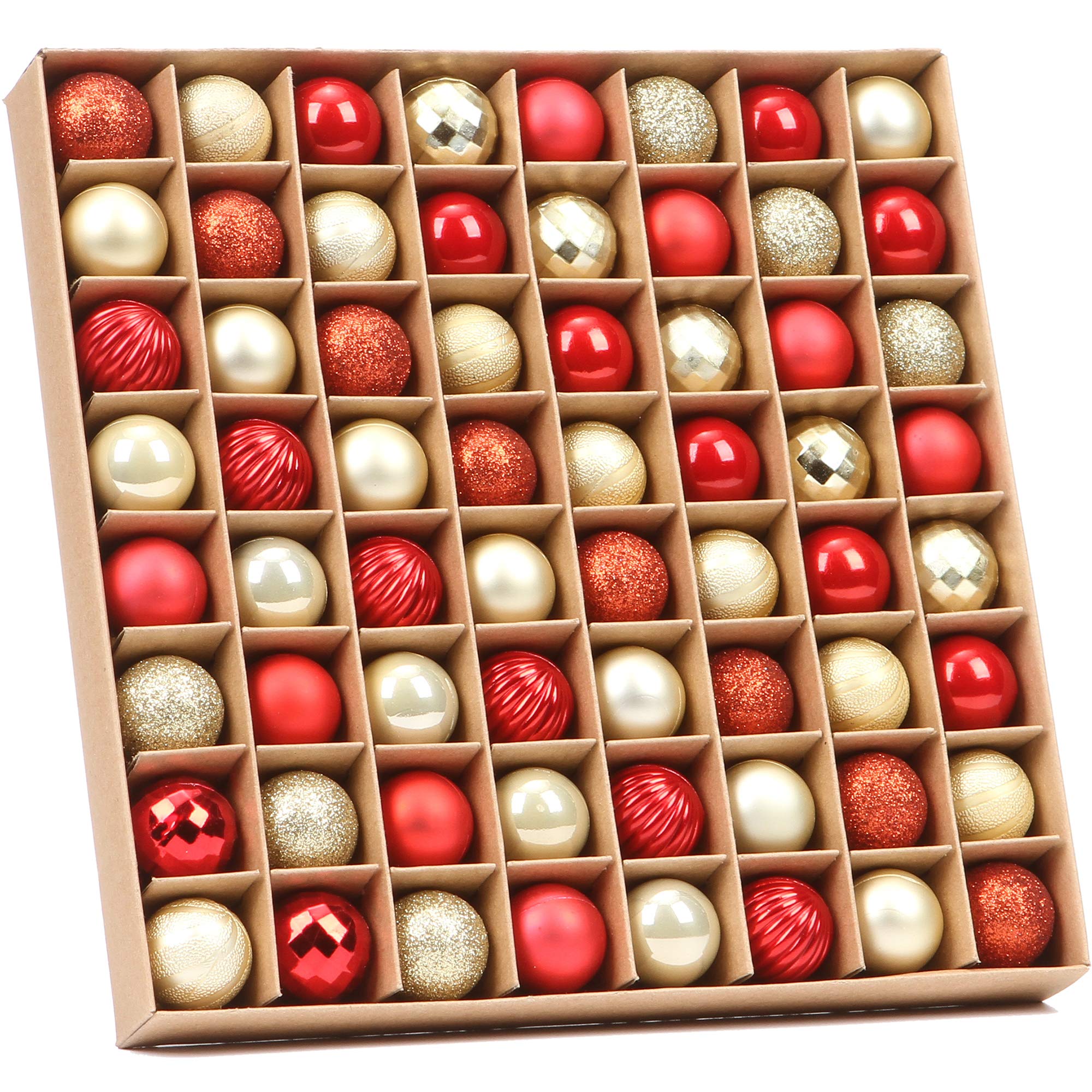 Sea Team 64-Pack Mini Christmas Ball Ornaments with Strings, 30mm/1.18-Inch Small Baubles, Shatterproof Plastic Christmas Bulbs, Hanging Decorations for Xmas Tree, Wreath, Garland (Red, Gold)