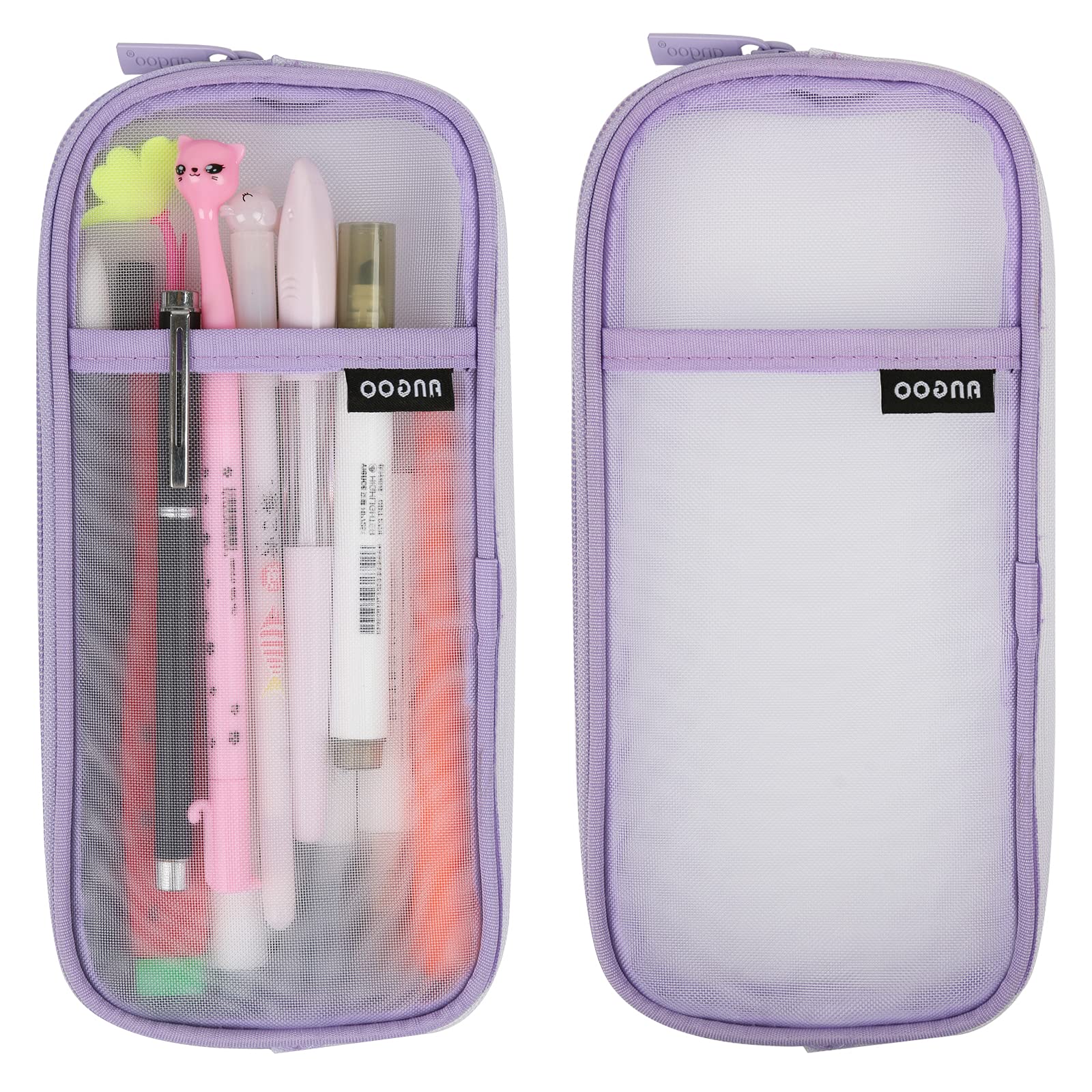 gxfcwjm Clear Pencil Case, Mesh Purple Large Pen Pencil Pouch with Zipper Big Capacity Pencil Bag Holder Makeup Bag Stationery Storage Case for Girls Boys Adult Teen School Office Students Supplies