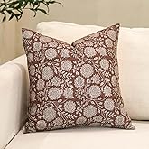 Amor Virisso Floral Pillow Covers 18x18 Throw Pillow Covers Vintage Block Print Pillow Cover Neutral Couch Pillows for Living Room Farmhouse Decorative Accent Sofa Pillows, Brown