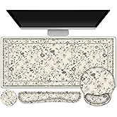 DINKY Desk Mat Mouse Pad, XXL Large Gaming Mouse Pad with Wrist Rest Wrist Support, Ergonomic Mouse Pads, Keyboard Wrist Rest, Desk Accessories Decor for Home Office, Apricot Art Leaf