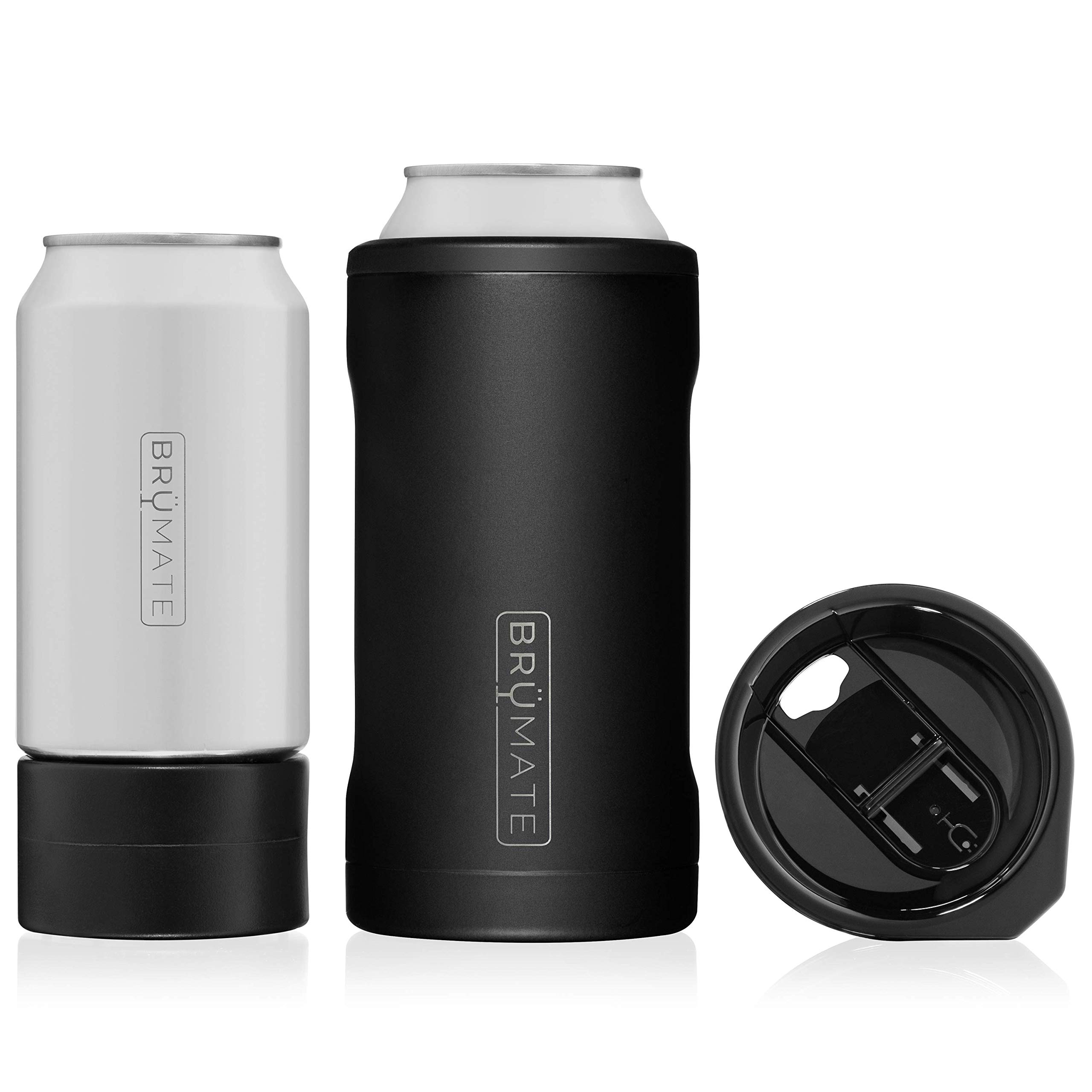 BrüMate HOPSULATOR TRíO 3-in-1 Stainless Steel Insulated Can Cooler, Works With 12 Oz, 16 Oz Cans And As A Pint Glass (Matte Black)