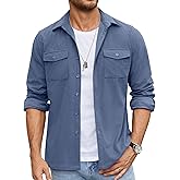 COOFANDY Men's Button Down Waffle Shirt Jacket Casual Long Sleeve Shacket Lightweight Overshirts with Flap Pockets