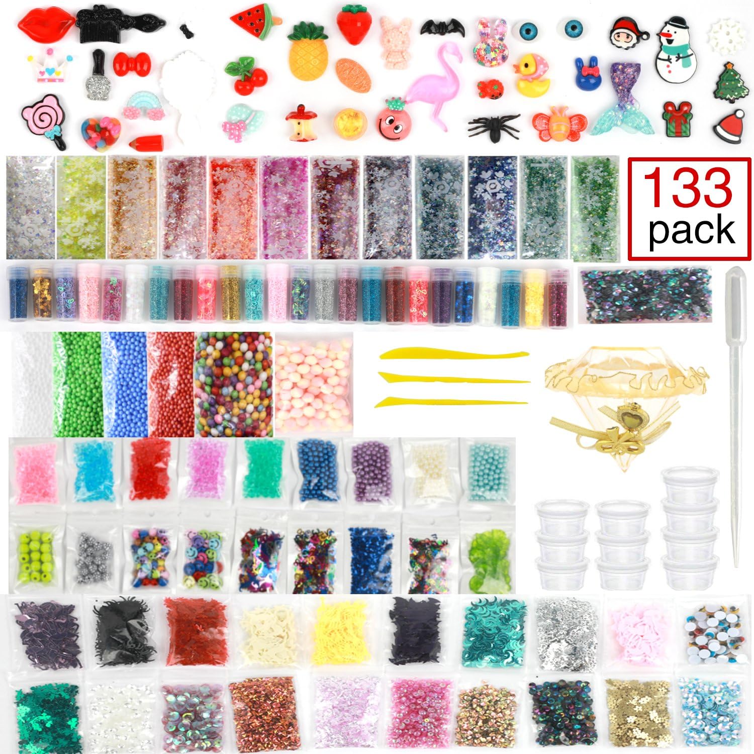 Slime Supplies kit, 133 Pack Slime Kits Include Fishbowl Beads, Pearl, Floam Beads, Glitter Jars, Confetti, Slime Charms, Slime Tools, Slime Containers, DIY Art Craft for Homemade Slime