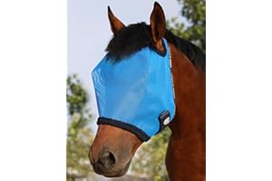 Harrison Howard All Round Mesh Horse Fly Mask UV Protective with Fleece Padded Edging Sky Blue L