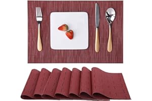 Myir JUN Place Mats, Table Mats Set of 8 Indoor Placemats Washable Non-Slip Heatproof Woven Placemats for Dining Table Fabric Place Mat PVC (Red, Set of 8)