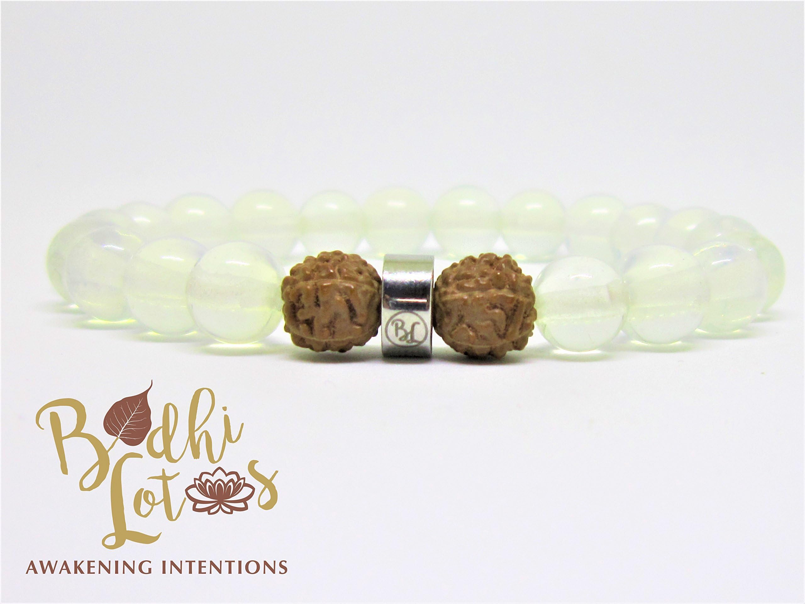 Genuine Opalite Bracelet Opalite Chakra Bracelet Opalite Gemstone Mala Bracelet Opalite Yoga Meditation Bracelet Opalite Charm Bracelet and Rudraksha or Bodhi Seed
