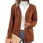 Flamingals Zip Up Hooded Sweater Cardigan for Women Long Sleeve Ribbed Knit Hoodies Jacket Outwear Fall Clothes Winter