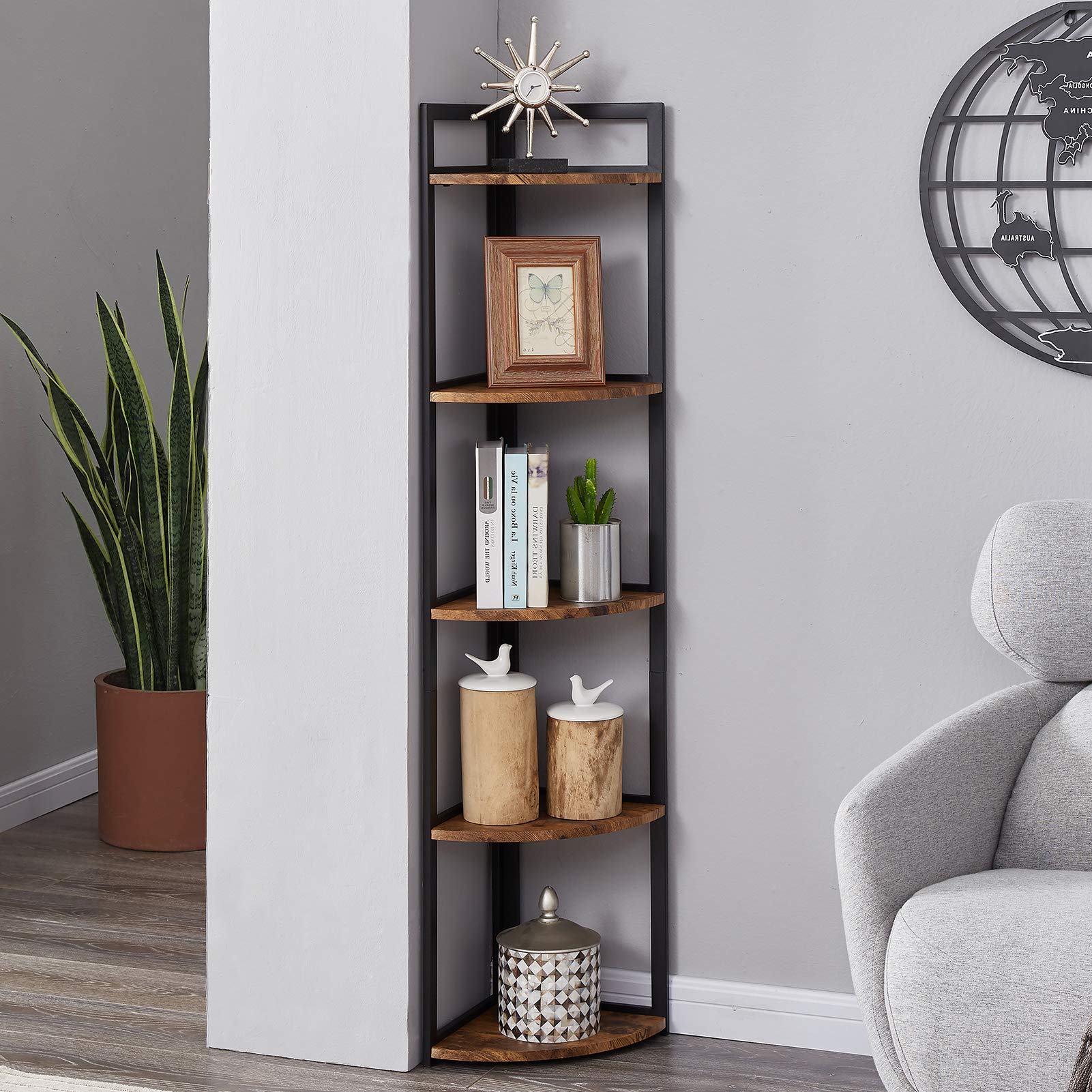 Buy Superjare Corner Shelf, Industrial 5 Tier Wood Wall Corner