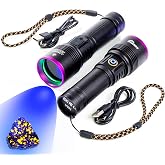 UV01 365nm UV Flashlight Black Light, 2 Pack Rechargeable Blacklight Flashlights, Powerful Handheld Ultraviolet Light for Pet Urine Detection, Rockhounding, Blood Tracking, Resin Curing, A/C Leak