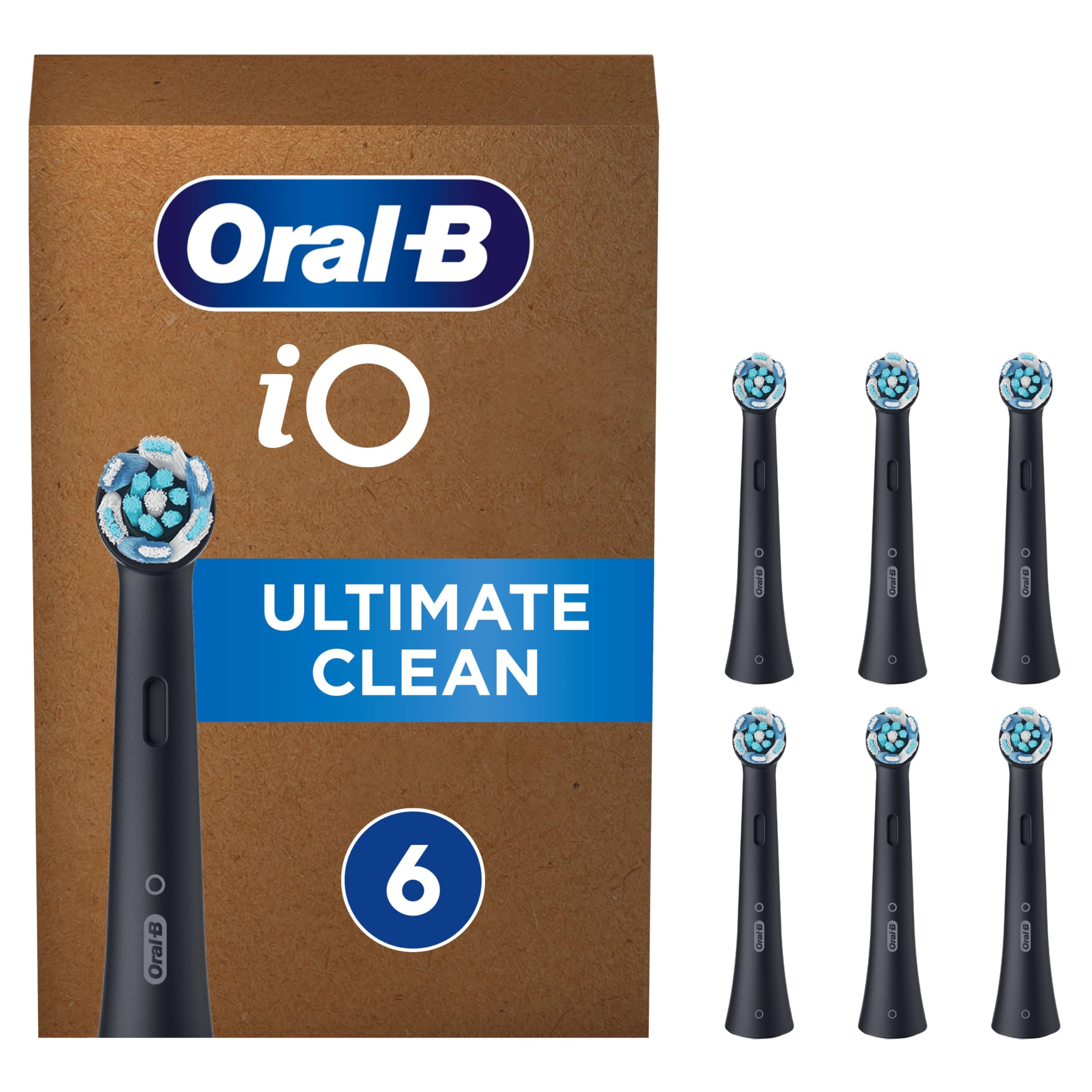 Oral-B iO Ultimate Clean ORIGINAL Electric Toothbrush Head, Twisted & Angled Bristles for Deeper Plaque Removal, Pack of 6 Toothbrush Heads, Suitable for Mailbox, Black