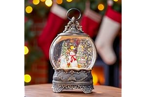 KIRSCHBLÜTE Snow Globe Lights Welcome Snowman Scene Tree Scene Music Box, USB and Battery Powered Christmas Decorations Presents.