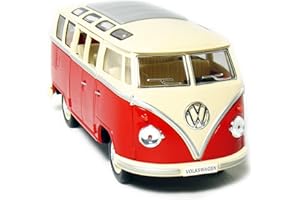 KINSMART KINGSMART 1962 Volkswagen Classic Hippy Bus 7" 1:24Scale Red Die Cast Metal Model Toy Pull Back Action Car
