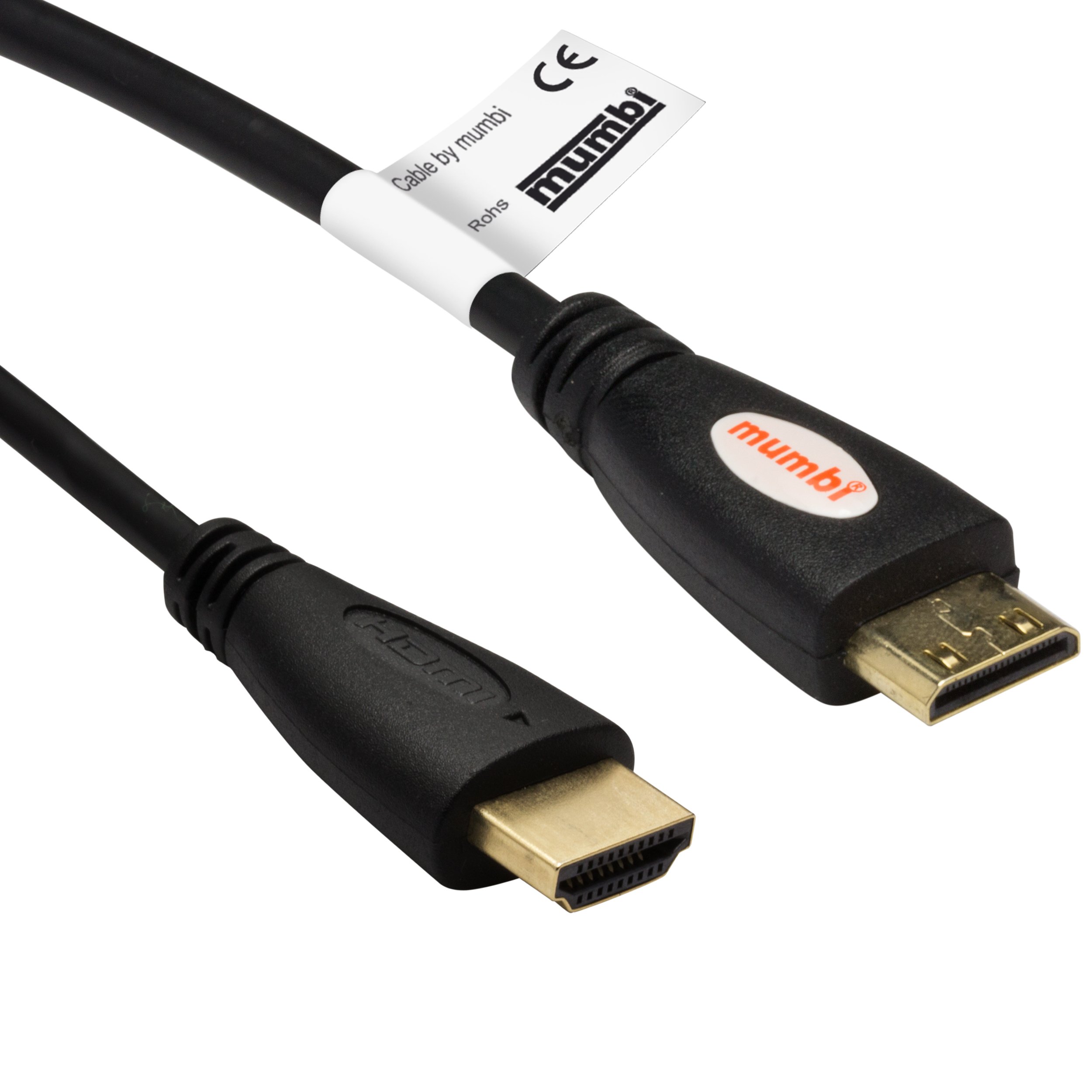 mumbi Premium High Speed Mini HDMI Cable Full HD 3D / Mini HDMI C Male to HDMI A Male Gold-Plated Contacts 3.00 m Black