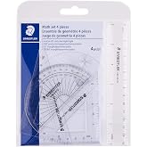 STAEDTLER Math Set - 4 pc Geometry Kit for Students - School Supplies with Clear Protractor, 6in Ruler &amp; 2 Triangles &ndash; Metric &amp; Imperial Scales