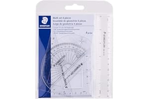 STAEDTLER Math Set - 4 pc Geometry Kit for Students - School Supplies with Clear Protractor, 6in Ruler & 2 Triangles – Metric