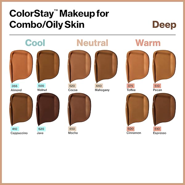 REVLON LIQUID FOUNDATION, COLORSTAY FACE MAKEUP FOR COMBINATION & OILY SKIN, SPF 15, MEDIUM-FULL COVERAGE WITH MATTE FINISH, 380 RICH GINGER, 1 FL OZ