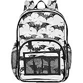 Glaphy Halloween Black Bats Clear Backpack PVC Transparent Backpack Lightweight Book Bags Capacity Clear Bag for Boys Girls