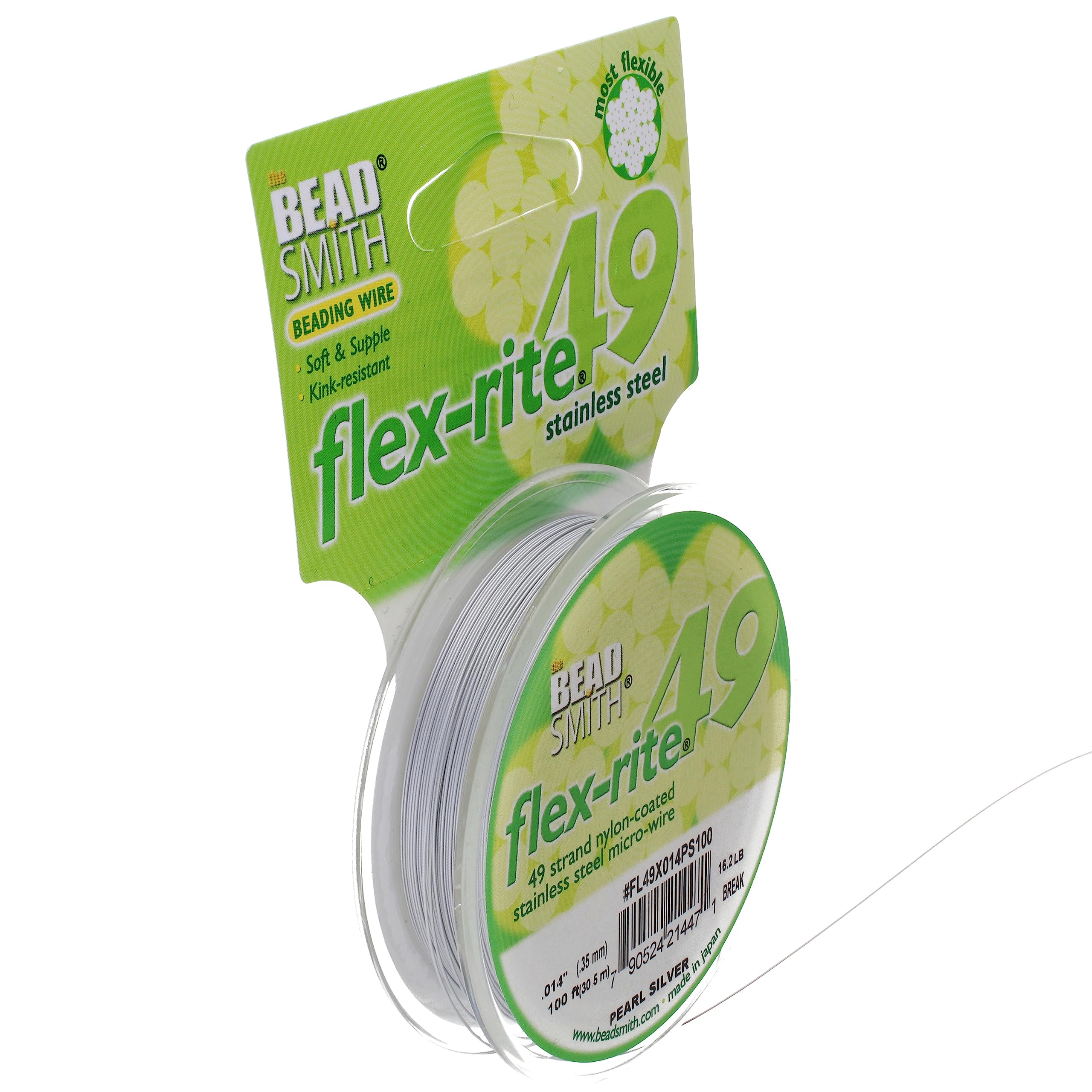 Beadsmith Flex-Rite Beading Wire, 49 Strand .014" Thick, 100 Foot Spool, Pearl Silver — image 1