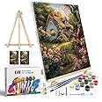 JOOZ Paint by Numbers Kit for Adults with Frame, House Paint by Number with Easel, DIY Flowers Oil Painting by Numbers Canvas, Landscape Adult Paint by Number Kits on Canvas for Wall Decor 8x12 Inch