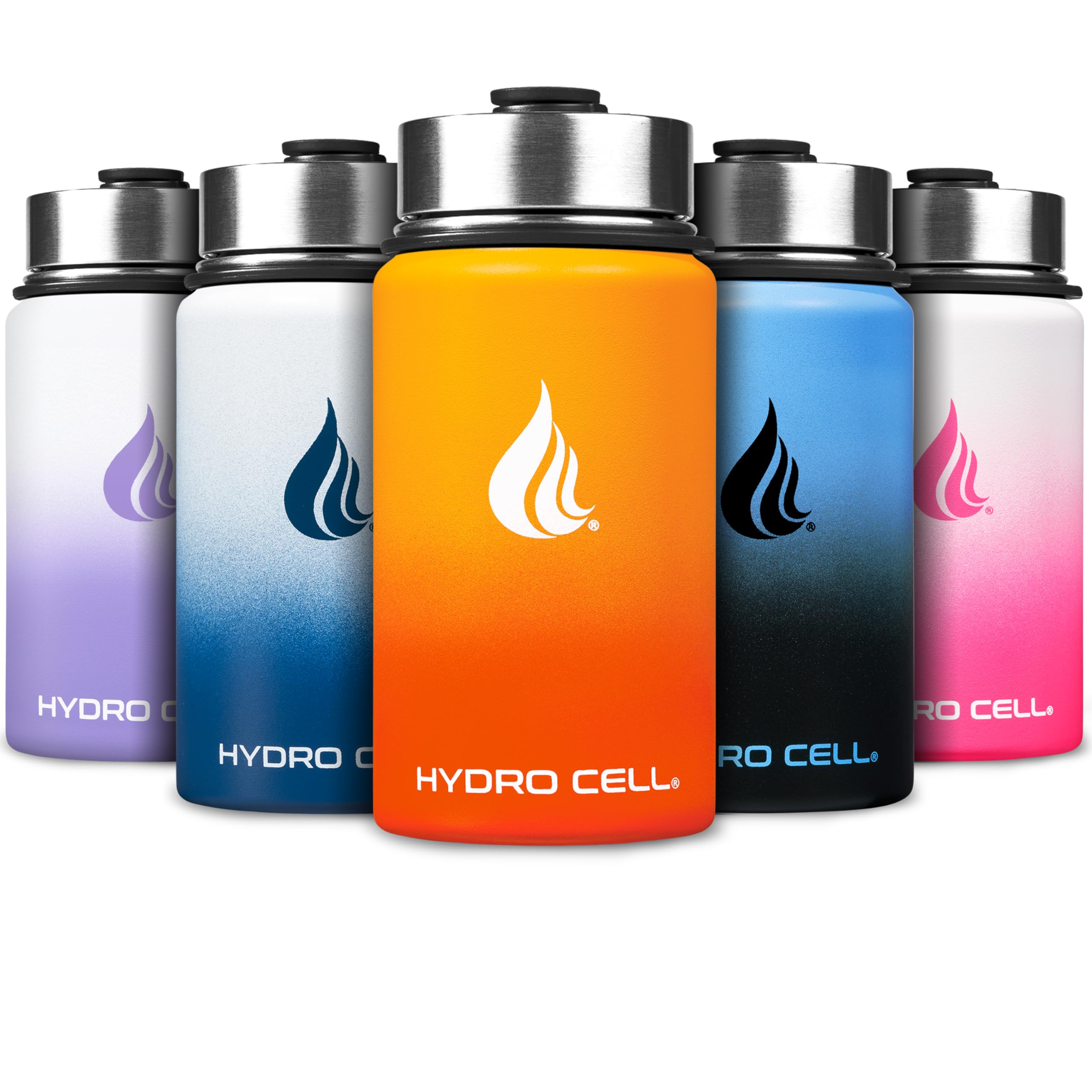HYDRO CELL Stainless Steel Water Bottle w/Straw & Wide Mouth Lids (40oz 32oz 24oz 18oz) - Keeps Liquids Hot or Cold with Double Wall Vacuum Insulated Sweat Proof Sport Design (Red/Orange 14oz)