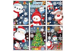 DADILL Christmas Window Clings,191Pcs Double-Side Christmas Decorations for Glass Windows, Cute Cartoon Hello Xmas Snowflake Decal for Indoor Outside Shop Party Decor New Year White Christmas Stickers