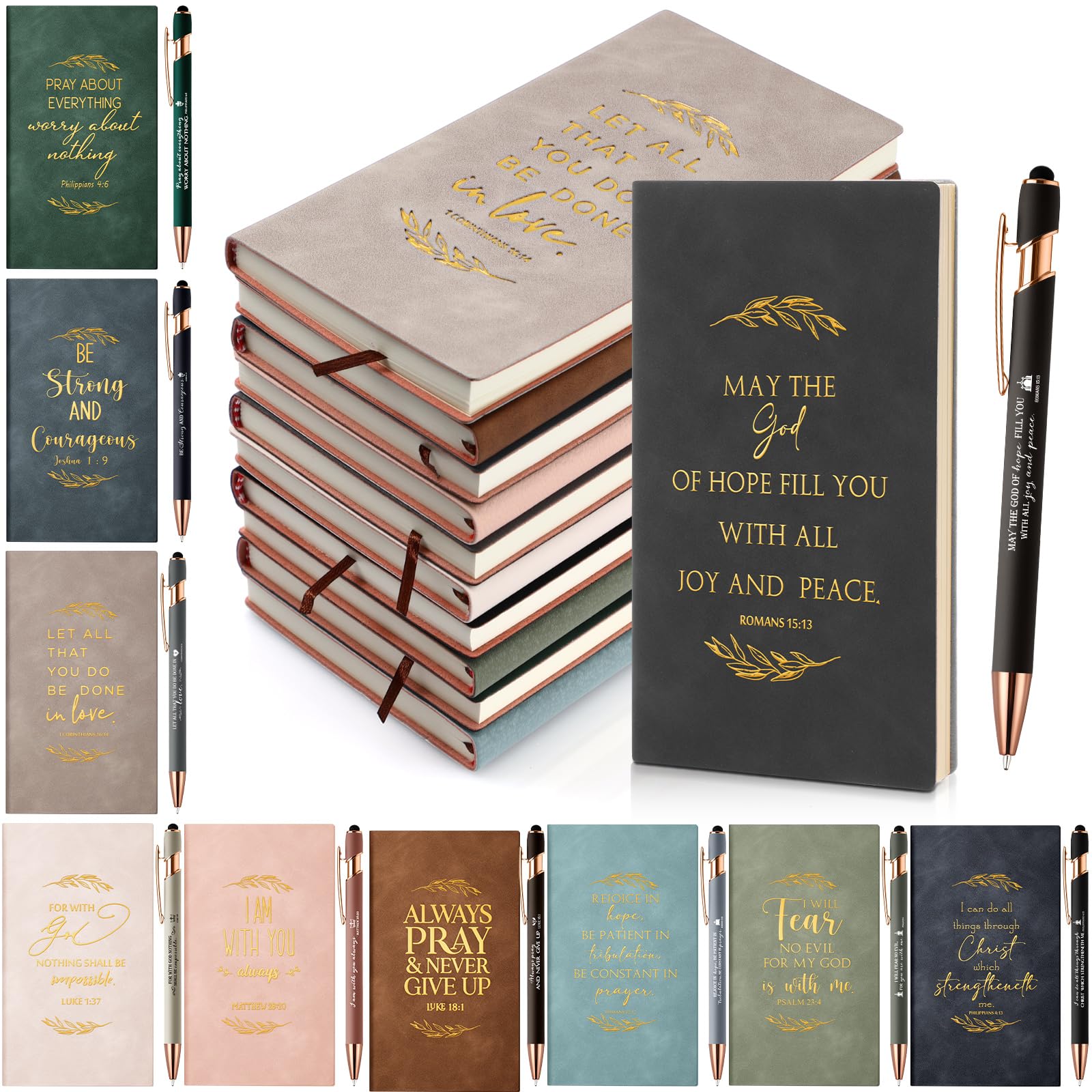 Photo 1 of Crtiin 20 Pcs Christian Notebook Bulk Religious Notepads with Motivational Pen Inspirational Bible Verse Leather Prayer Journal for Church Sunday School Teacher Clergy Appreciation Day (Neutral Color)