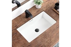 KDKSC 24 Inch Undermount Bathroom Sink Rectangular Undermount Sink White Ceramic Under Counter Bathroom Sinks with Flat Overflow Type (23.8"x 13.8")