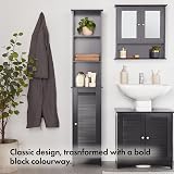 VonHaus Tall Bathroom Cabinet Freestanding Storage Slimline Tallboy Unit Black view 3