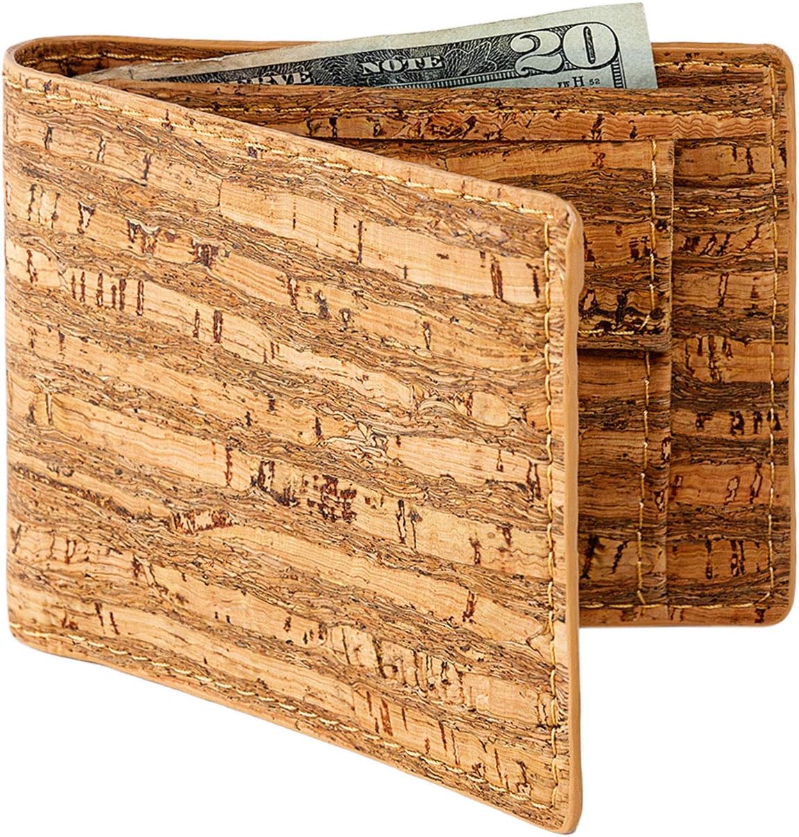 Corkor Vegan RFID Wallet With Coin Pocket Men Bifold Card Holder No-Leather Cork Natural Color
