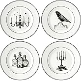 Lenox Dinnerware Set, Vintage Halloween 4-Piece Dessert Plate Set, Assorted, Set of 4 Ivory Porcelain Plates, Dishwasher Safe, Halloween Decor Indoor, Party Table Decorations (Black/White, 4 Piece)