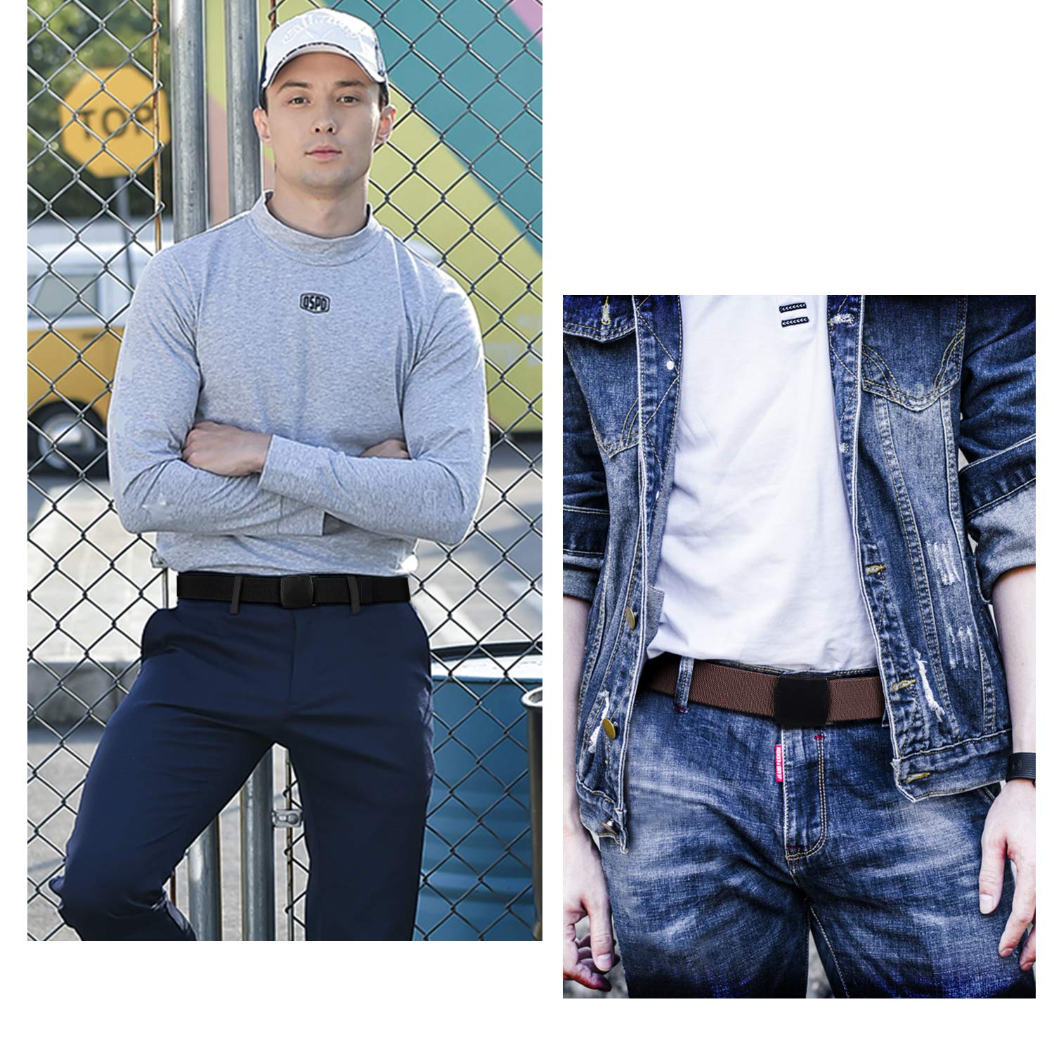 Whippy 2 Pack Elastic Stretch Belt for Men, Nickle Free Hiking Nylon Belt in YKK Buckle up to 51in