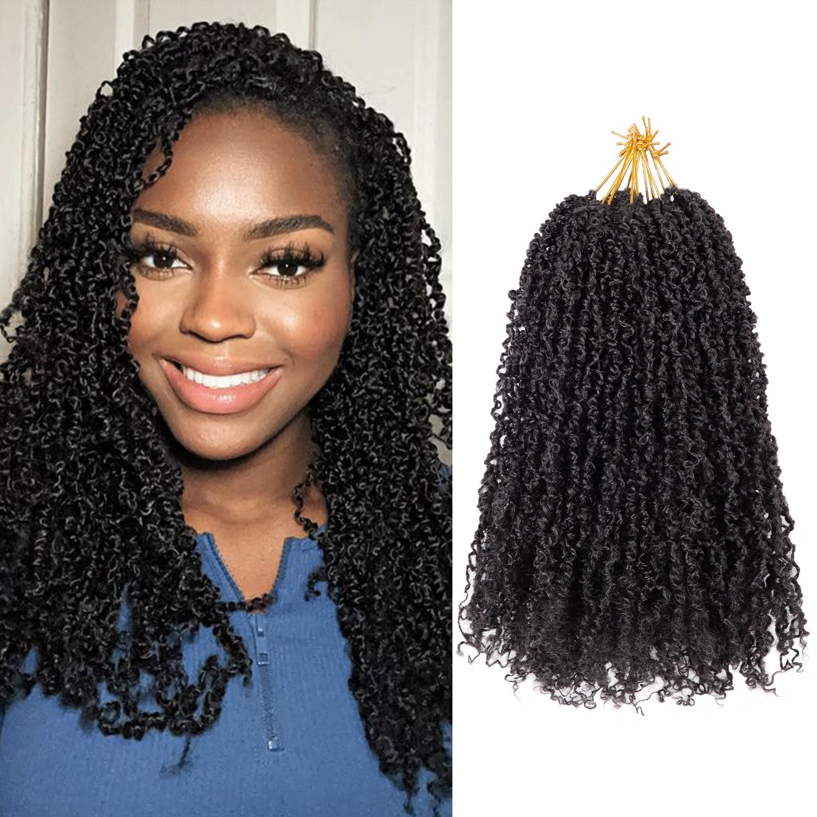 Photo 1 of 14 Inch Pre-Looped Yanky Twist Crochet Hair, 30 Strands/Pc, Mini Passion Twists, Senegalese Braiding Hair (Natural Black, 8 Pcs/Pack)