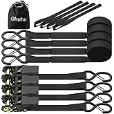 Ratchet Straps, Ohuhu 4 Pack 15 FT Ratchet Tie Down Straps with Safety Clip and 4 Soft Loops, Cargo Straps for Trucks Moving 
