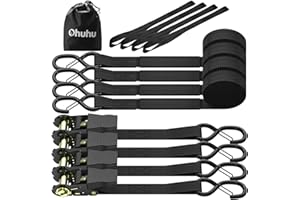 Ratchet Straps, Ohuhu 4 Pack 15 FT Ratchet Tie Down Straps with Safety Clip and 4 Soft Loops, Cargo Straps for Trucks Moving 