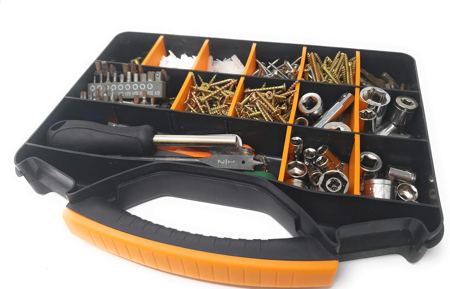 Massca Hardware Box Storage. Hinged Box Made of Durable Plastic in a Slim Design with 18 compartments. Excellent for Screws Nuts and Bolts. - - 