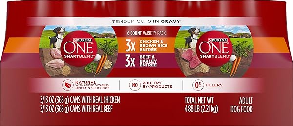 PURINA ONE SMARTBLEND WET DOG FOOD, TENDER CUTS VARIETY PACK, 13 OZ CANS, PACK OF 6