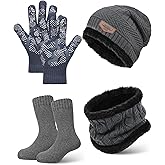 Jamntower 4 Pcs Kids Toddlers Winter Knit Beanie Hat Scarf Gloves Socks Warm Set Anti Skid for Boys Girls 3-6 Years