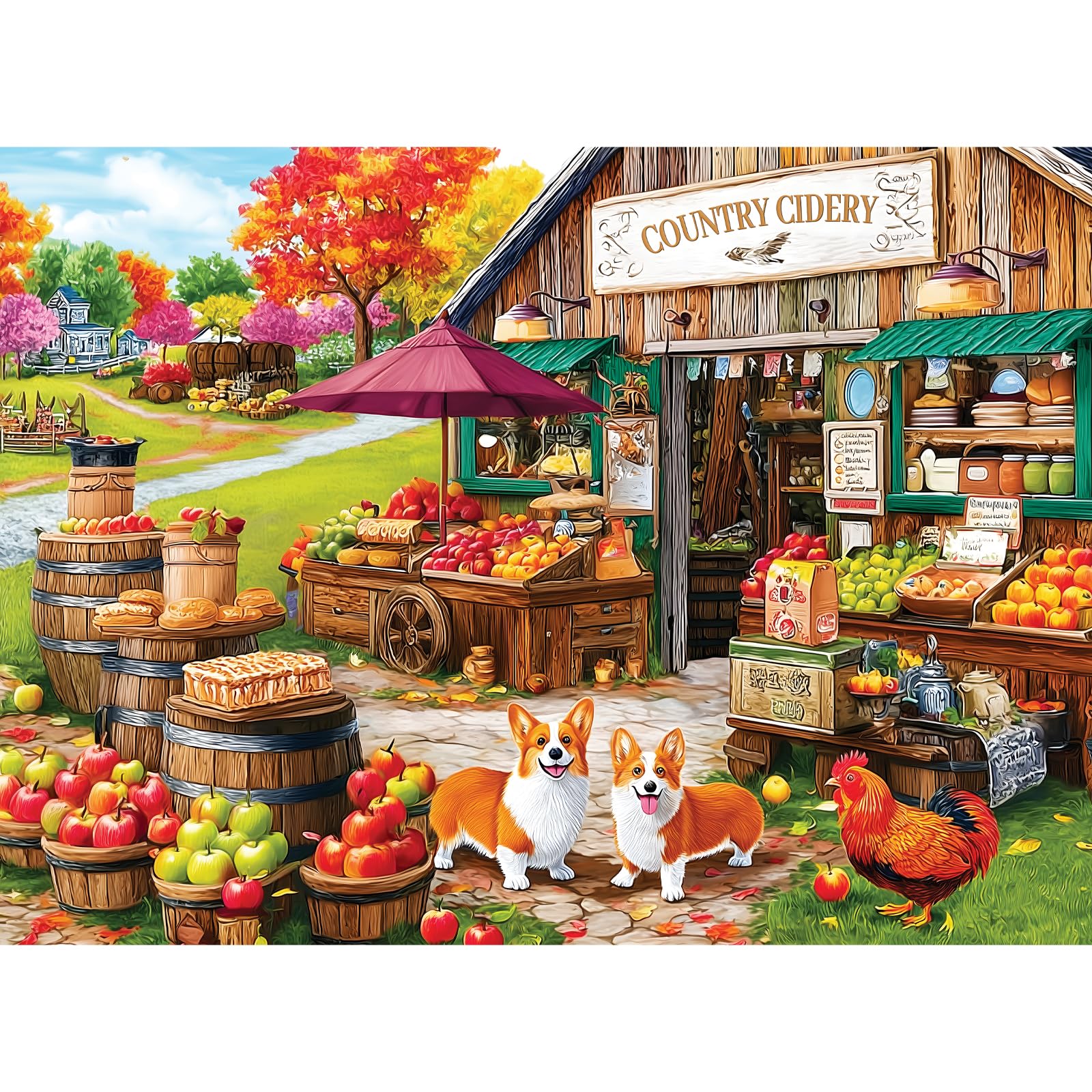 300 Pieces Puzzles for Adults,Countryside Fall Farm Puzzle for Adults,Corgi Rooster Jigsaw Puzzle for Kids Ages 8-10,Puzzle for Seniors Large Piece,Challenging Family Games, 20.5 x 15 in