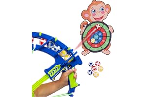 Little Jupiter Crossbow & Ball Target Game - Fun Kids Dart Board for Indoor Play Includes 6 Hook & Loop Sticky Balls and Monkey Target for Boys and Girls 6-12 - Sticky Ball Dartboard - Dart Game
