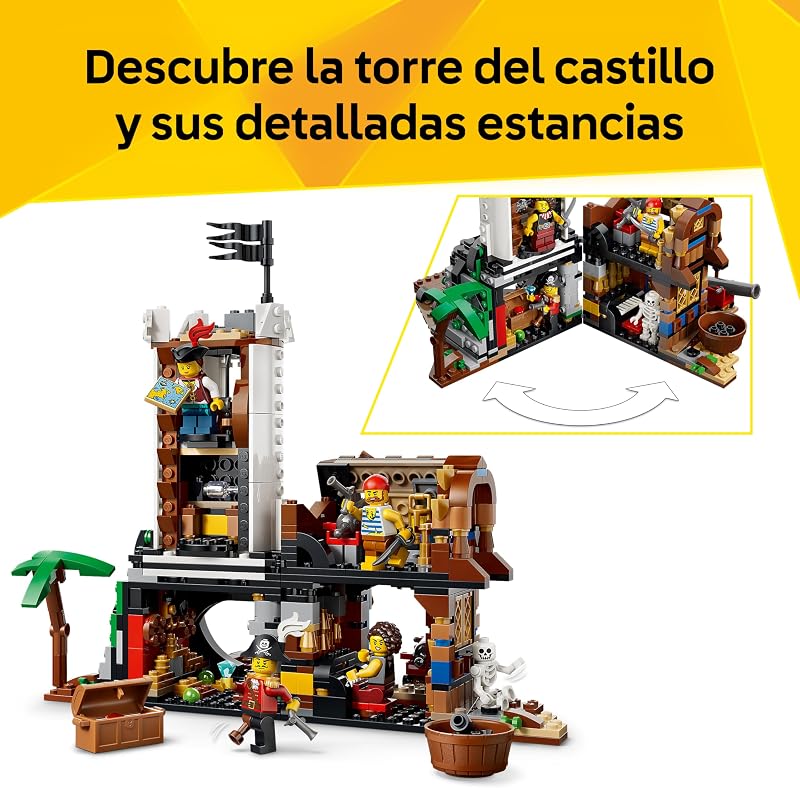 Brinquedo clássico de navio pirata 3 em 1 – modelo de castelo transformável ou 2 navios gémeos – decoração de quarto – presente de aniversário para rapazes e raparigas de 9+ anos – 31387