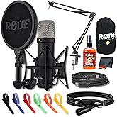 Rode NT1 5th Generation Large-Diaphragm Cardioid Condenser Microphone (Black) | Dual XLR/USB, Ultra-Low Noise & 32-Bit Float Recording for Streaming & Studio Recording + Mic Arm + Cable Ties + More