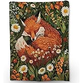 Ti Caldi Hand Drawn Fox Blanket, Soft Fuzzy Lightweight Animal Flannel Throw Blanket Perfect for Couch, Bed, Travel & Outdoor Use, Warm Cozy Decor Blankets for Adults Kids Women Girls 60×50 in