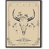 SERIMINO Witchy Framed Wall Art, Taurus Tarot Canvas Prints Paintings, Horoscope Dark Academia Home Decor Aesthetic, 12X16inch Gothic Wall Decor for Room