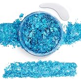 Blue Body Glitter Gel for Face Hair, 20ml Chunky Holographic Sequins Makeup | Safe Non-Irritating, Easy Wash Off, 6 Colors, for Halloween Festival Rave, Mermaid Makeup, Patriotic Events
