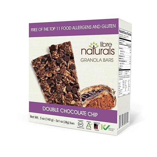 Libre Naturals Double Chocolate Chip Vegan Granola Bar (Nut Free, Gluten Free) (30 Bars)