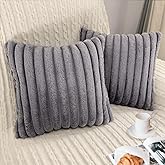 Bunliuys 2 Pack Pillow Covers, 20x20 Faux Fur Square Throw Pillow Covers for Living Room Decorations Throw Pillow Case, Throw Pillow Cover Cushion Cover for Home Sofa Bedroom Car, Grey
