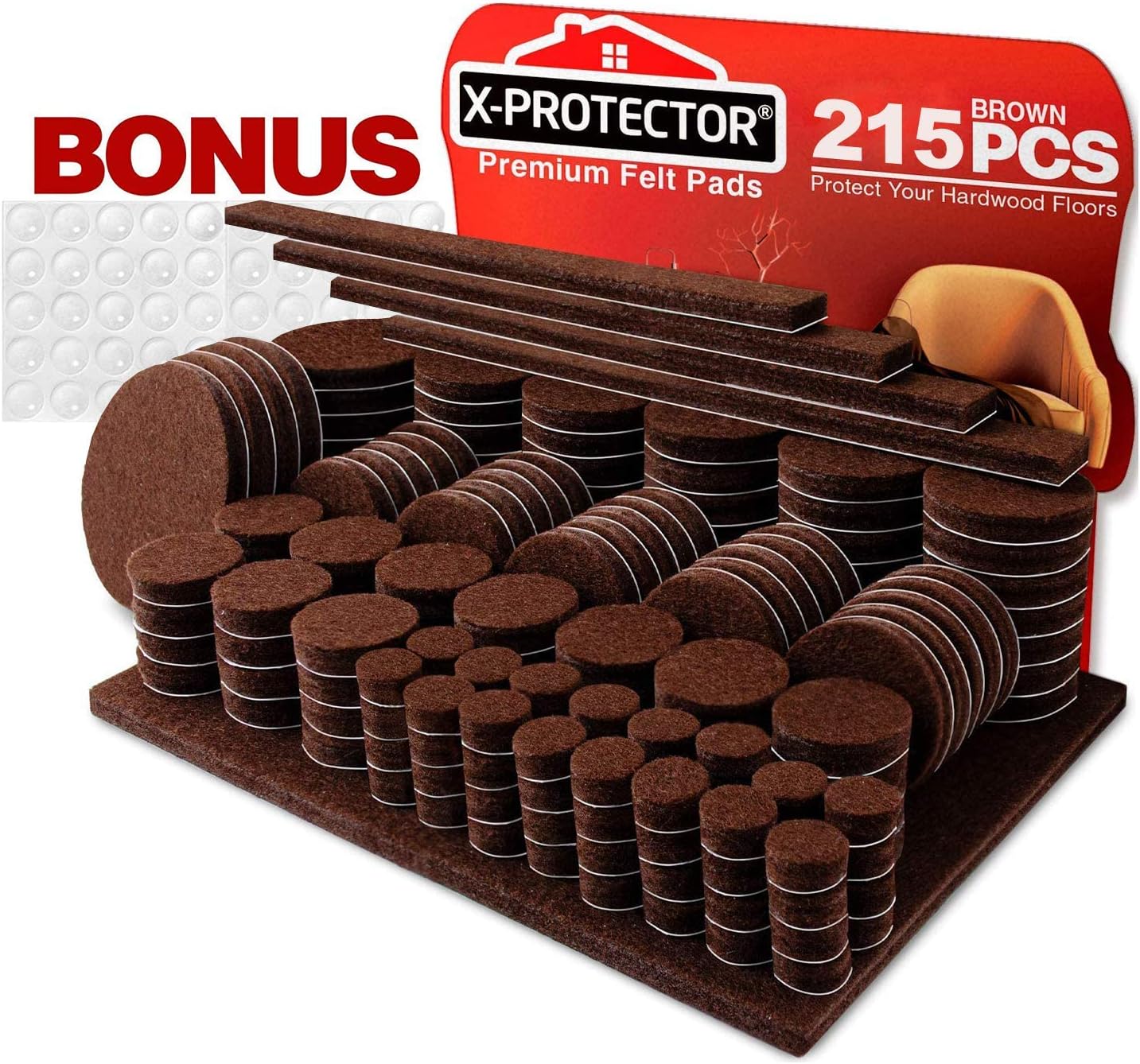 Furniture Pads 215 pcs X-PROTECTOR Best Felt Furniture Pads - Furniture Floor Protectors Felt Pad –Premium Furniture Felt Pads - Chair Leg Floor Protectors Felts Furniture Feet +64 Rubber Bumpers Pads - - 